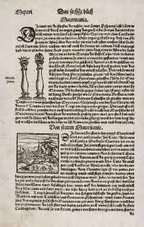 Antike Landkarten, Münster, Nordafrika, Mauretanien, Löwe, 1550: Von Stetten Mauritanie / Von den Löwen und irer Natur