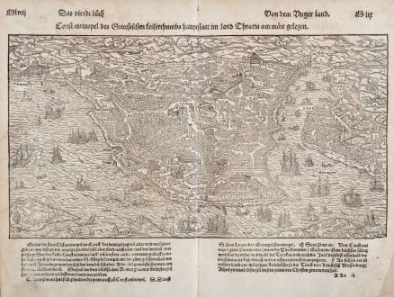 Antike Landkarten, Münster, Türkei, Konstantinopel, Istanbul, 1550: Constantinopel des Griechischen Keyserthumbs hauptstatt im land Thracia am Moere gelegen