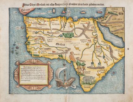 Antique Maps, Münster, Africa Continent, 1540 (1550): Africa Libya Morland mit allen künigreichen so zu unsern zeiten darin gefunden werden.