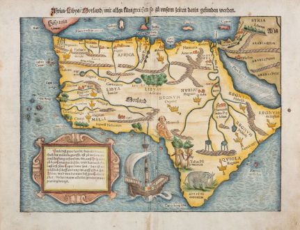 Antike Landkarten, Münster, Afrika Kontinent, 1540 (1550): Africa Libya Morland mit allen künigreichen so zu unsern zeiten darin gefunden werden.