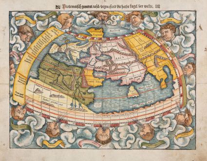 Antike Landkarten, Münster, Ptolemäische Weltkarte, 1540 (1550): Ptolemaisch General Tafel, begreiffend die halbe Kugel der Welt