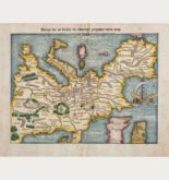 Coloured woodcut map of the European continent. Printed in Basle by Heinrich Petri in 1550.