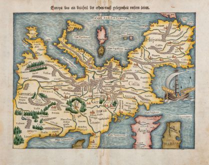 Antike Landkarten, Münster, Europa Kontinent, 1550: Europa das ein Drittheil der Erden, nach gelegenheit unsern zeiten.