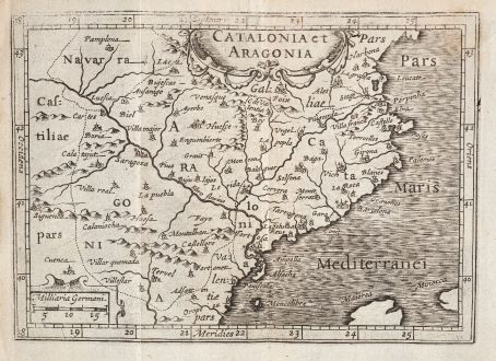 Antique Maps, Bertius, Spain - Portugal, Catalonia and Aragon, 1635: Catalonia et Aragonia