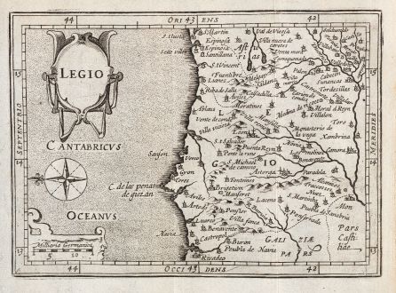 Antique Maps, Bertius, Spain - Portugal, Leon, 1635: Legio