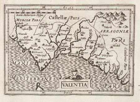 Antique Maps, Bertius, Spain - Portugal, Valencia, 1635: Valentia