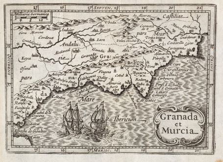 Antique Maps, Bertius, Spain - Portugal, Granada, Murcia, Malaga, 1635: Granada et Murcia