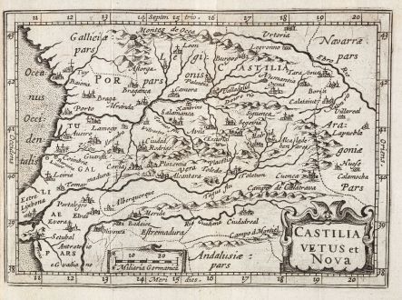 Antique Maps, Bertius, Spain - Portugal, Castilla, 1635: Castilia Vetus et Nova