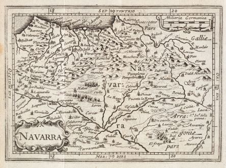 Antique Maps, Bertius, Spain - Portugal, Navarre, 1635: Navarra