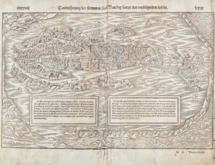 Antike Landkarten, Münster, Italien, Venedig (Venezia), 1550: Contrafhetung der fürnemen Stad Venedig, sampt den umbligenden Inseln.
