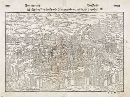 Antike Landkarten, Münster, Italien, Rom (Roma), 1550: Der Statt Rom in aller Weldt bekant contrafhetung nach ietziger gelegenheyt.
