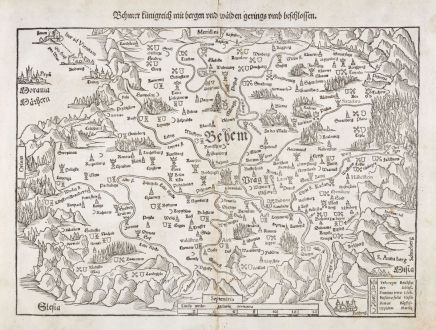 Antique Maps, Münster, Czechia - Bohemia, 1550: Behmer Künigreich, mit Bergen und Waelden, gerings umb beschlossen