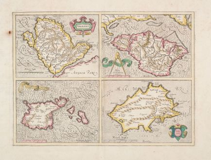 Antike Landkarten, Mercator, Britische Inseln, Jersey, Wight, Guernsey, Anglesey: Anglesey, Garnesay, Wight olim Vectis, Iarsay