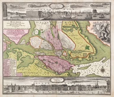 Antique Maps, Seutter, Sweden, Stockholm, 1730: Holmia celeberrima Metropolis et Sedes Regia Regni Sueciae ... Stockholm die vortreffliche Haupt und Residenz Statt deß...