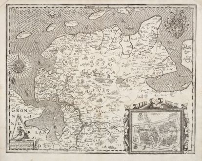 Antike Landkarten, van den Keere, Niedersachsen, Ostfriesland, 1622: Typus Frisiae Orientalis à Dullarto ...
