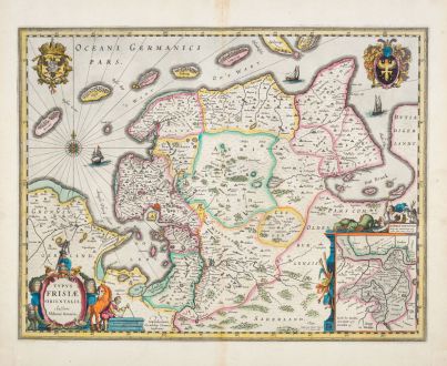 Antike Landkarten, Janssonius, Niedersachsen, Ostfriesland, 1630 [1633]: Typus Frisiae Orientalis
