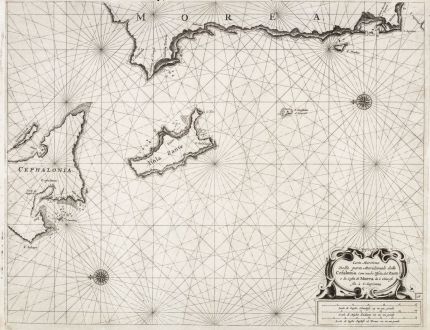 Antique Maps, Goos, Greece, Peloponnese, Zakynthos, Kefalonia, 1698: Carta Maritima della parte Meridionale della Cefalonia, com'anche l'Isola del Zante e la Costa di Morea ...