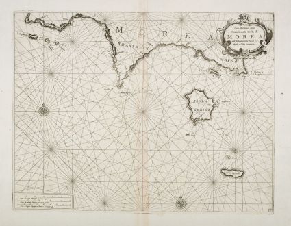 Antike Landkarten, Goos, Griechenland, Peloponnes, 1698: Carta Maritima della Meridionale Costa di Morea ...