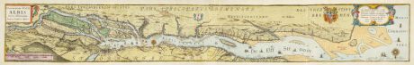 Antique Maps, Blaeu, Hamburg, Course of Elbe River, 1628 [ 1640]: Celeberrimi Fluvii Albis nova delineatio. Auctore Christiano Mollero.