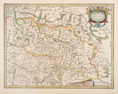 Antike Landkarten, Janssonius, Polen, Breslau, Wroclaw, Schlesien, 1633: Silesiae Ducatus Nova et Accurata Descriptio.