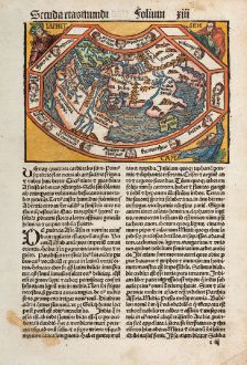 Antike Landkarten, Schedel, Ptolemäische Weltkarte, Februar 1497: [Schedel's World Map - Secunda etas mundi - Folium xiii]