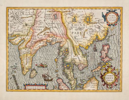 Antique Maps, Hondius, Southeast Asia, India, China, Thailand, Philippines: India Orientalis