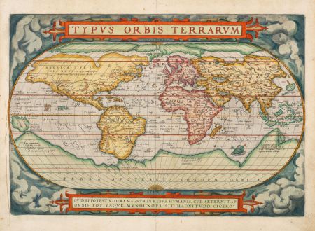 Antique Maps, Ortelius, World Map, 1570 [1572]: Typus Orbis Terrarum