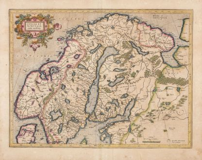 Antike Landkarten, Mercator, Skandinavien, 1619: Suecia et Norvegia cum Confinijs