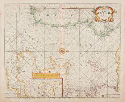Antique Maps, Thornton, Ireland, Irish Sea, 1711: A New Chart of the Irish Sea