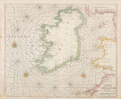 Antike Landkarten, Mount & Page, Irland, 1740: A Chart of the Coasts of Ireland and part of England