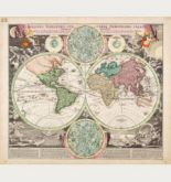 Old coloured map of the world. Printed in Nuremberg by J. B. Homann circa 1720.