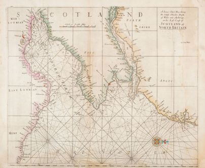 Antike Landkarten, Thornton, Schottland, Firth of Forth, Edinburgh, 1720: A large Chart describeing the Sands Shoales Depth of water and Anchorage on the East Coast of Scottland ats North Britain