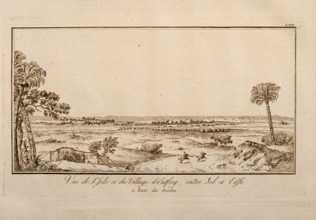 Antike Landkarten, Norden, Ägypten, Ägypten, Arabische Landschaft, 1795: Vue de l'Isle et du village d'Eutffeg, entre Sol et Edfu