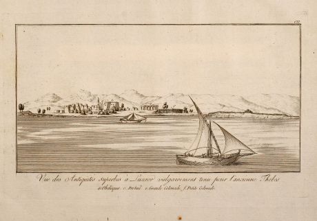 Antique Maps, Norden, Egypt, Nile River, Ships, 1795: Vue des Antiquities superbes à Luxxor vulgairement tenu pour l'ancienne Thebes