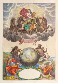 Grafiken, Nolin, Ludwig XIV., 1688: [Le Theatre du Monde dedie au Roi.] Par tout ou le Soleil eclaire Louis de Monde...