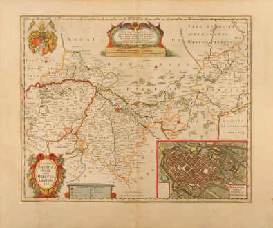 Antique Maps, Janssonius, Poland, Breslau, Wroclaw, Lower Silesia, 1640: Ducatus Breslanus sive Wratislaviensis