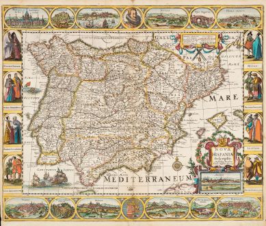 Antique Maps, van den Keere, Spain - Portugal, 1616 [1640]: Nova Hispaniae Descriptio