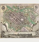 Old coloured map of Wroclaw, Breslau, Silesia. Printed in Augsburg by M. Seutter circa 1735.