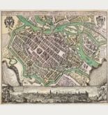 Altkolorierte Landkarte von Wroclaw, Breslau, Schlesien. Gedruckt bei M. Seutter um 1735 in Augsburg.