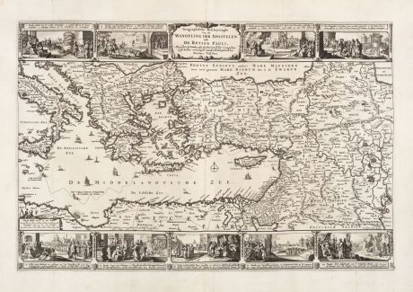 Antique Maps, Visscher, Mediterranean, 1654: Geographische Beschryvinghe Van de Wandeling Der Apostelen ende De Reysen Pauli...