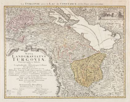 Antike Landkarten, Homann Erben, Schweiz, Bodensee, 1766: Nova Landgraviatus Turgoviae Chorographica Tabula...