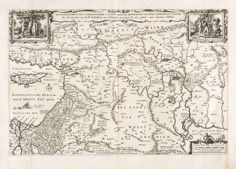 Antike Landkarten, Visscher, Mittlerer Osten, 1654: De Gelegenheyt van't Paradys ende't Landt Canaan...