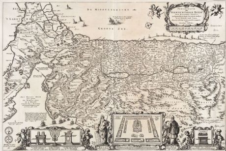 Antike Landkarten, Visscher, Heiliges Land, 1654: Perigrinatie ofte Veertich-Iarige Reyse der Kinderen Israels.