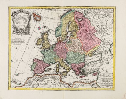 Antike Landkarten, Lotter, Europa Kontinent, 1760: Europa Delineata juxta Observationes Excellorum Virorum Academia Regalis Scientiarum ... Per G. de L'Isle