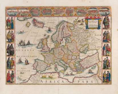 Antike Landkarten, Blaeu, Europa Kontinent, 1644-1655: Europa recens descripta a Guilielmo Blaeuw