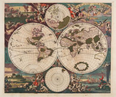 Antike Landkarten, de Wit, Weltkarte, 1668-70: Nova Totius Terrarum Orbis Tabula ex Officina F. de Wit Amstelodami