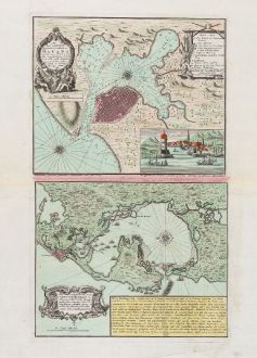 Antike Landkarten, Homann Erben, Mittelamerika - Karibik, Cartagena, Kuba, Havanna: Neu und Verbesserter Plan der St. u. Hafens Havana auf der Ins. Cuba / Neu und Verbesserter Plan des Hafens von Carthagena...