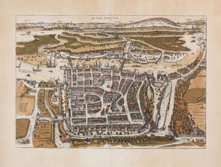 Antique Maps, Braun & Hogenberg, Poland, Stettin, Szczecin, 1588: Alten Stettin