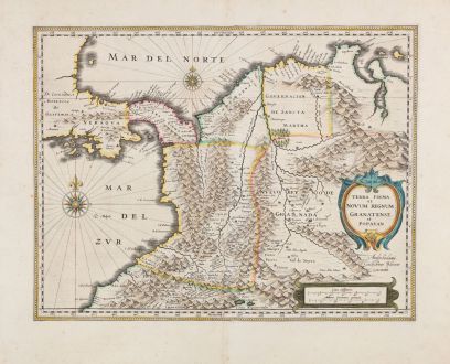 Antike Landkarten, Blaeu, Südamerika, Panama, Kolumbien, 1635: Terra Firma et Novum Regnum Granatense et Popayan