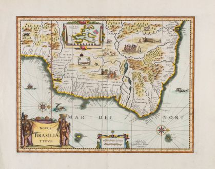 Antike Landkarten, Blaeu, Südamerika, Brasilien, 1640-43: Novus Brasiliae Typus